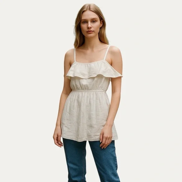 Reformation 100% Linen Ruffled Tie Back Top White Medium - Picture 12 of 12